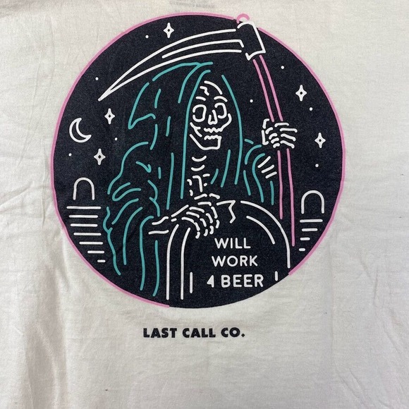 Will Work 4 Beer Grim Reaper Graphic Tee Thrifted Vintage Style Size XL - Picture 7 of 13